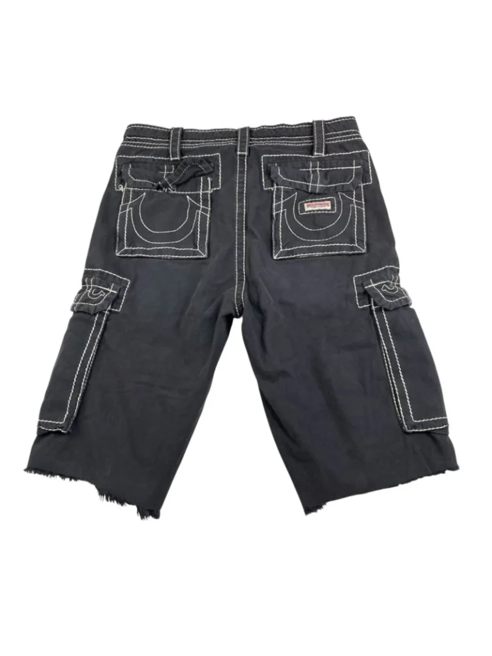 VTG True Religion Men's Y2K Thick Stitch Cut-Off Cargo Shorts Black • Size 30